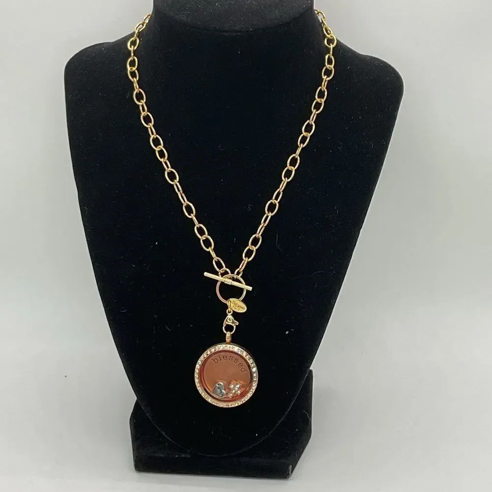 Origami Owl Gold Toned Blessed Pendant Necklace